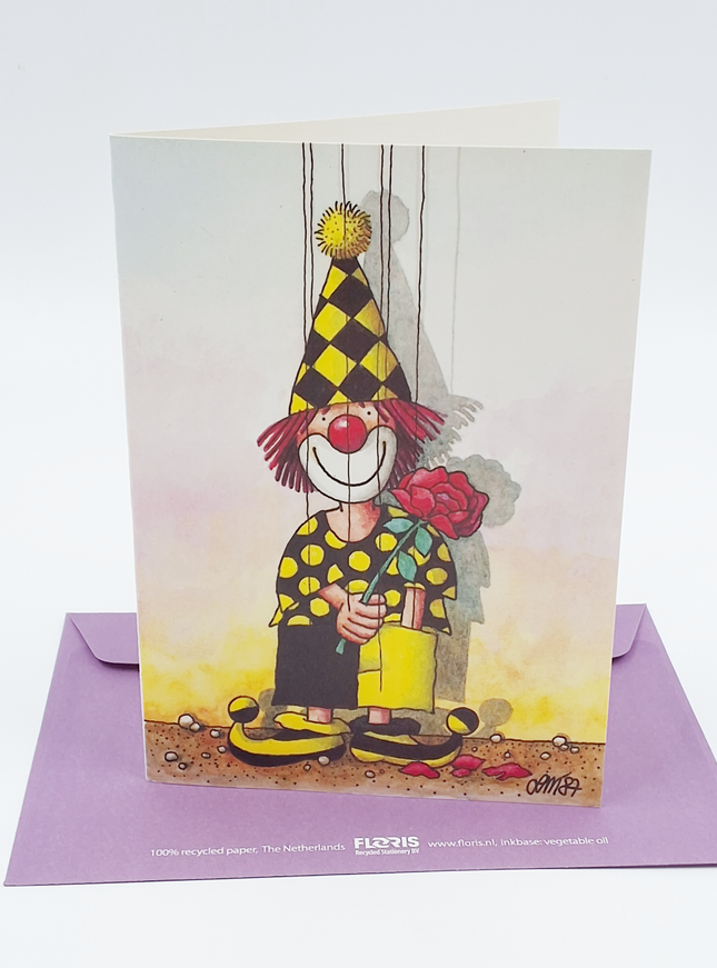 Wenskaart clown roos (02-305)