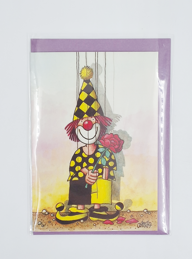 Wenskaart clown roos (02-305)