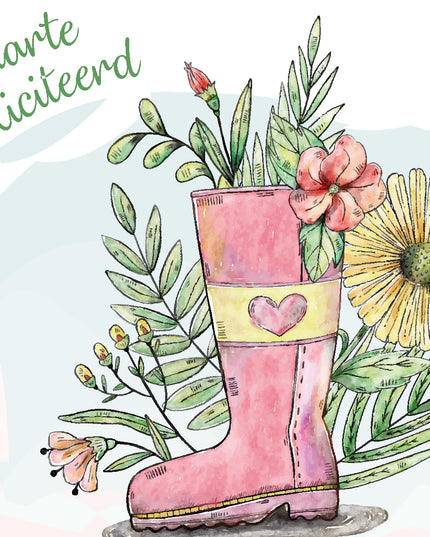 Greeting card boot with flowers (F11002)