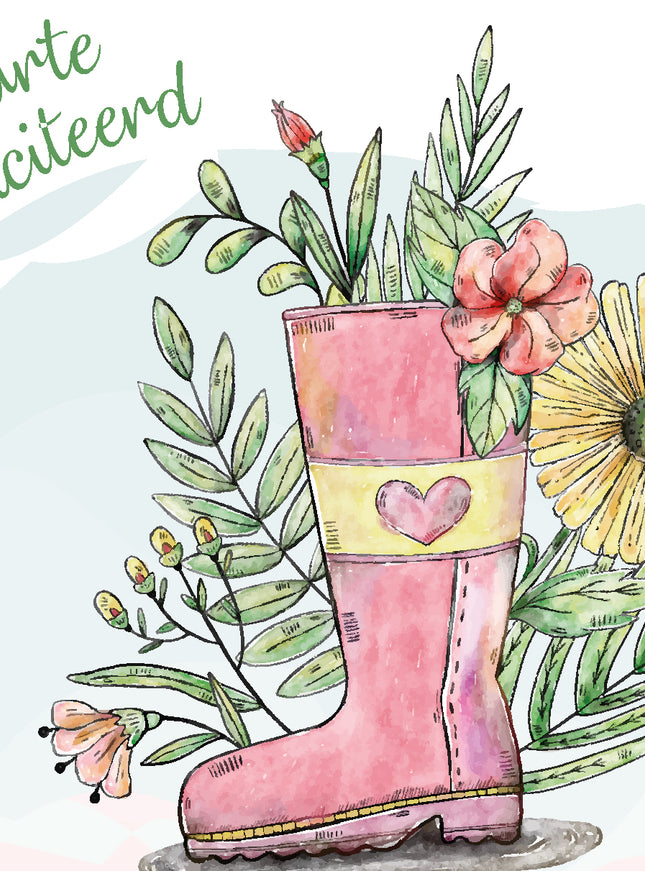 Wenskaart laars met bloemen (F11002)