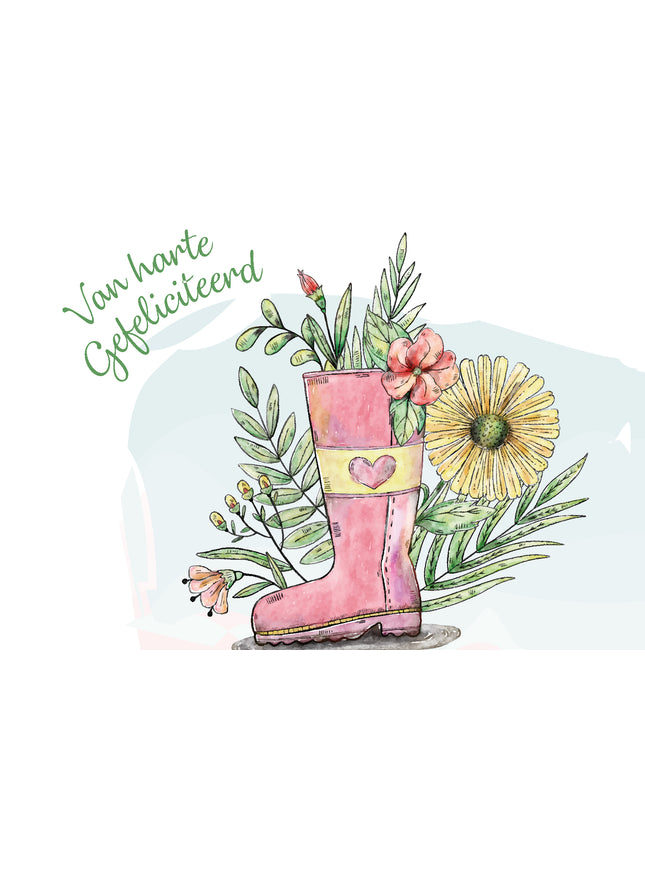 Greeting card boot with flowers (F11002)