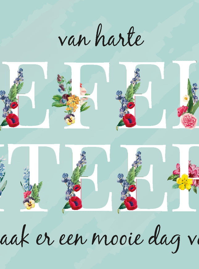 Wenskaart gefeliciteerd in bloemenletters (F11006)