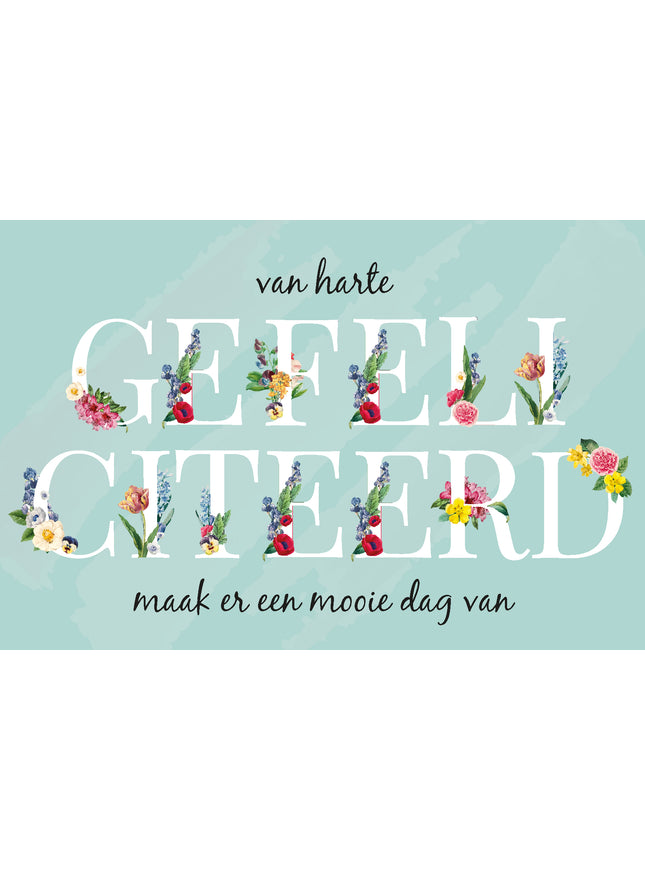 Wenskaart gefeliciteerd in bloemenletters (F11006)