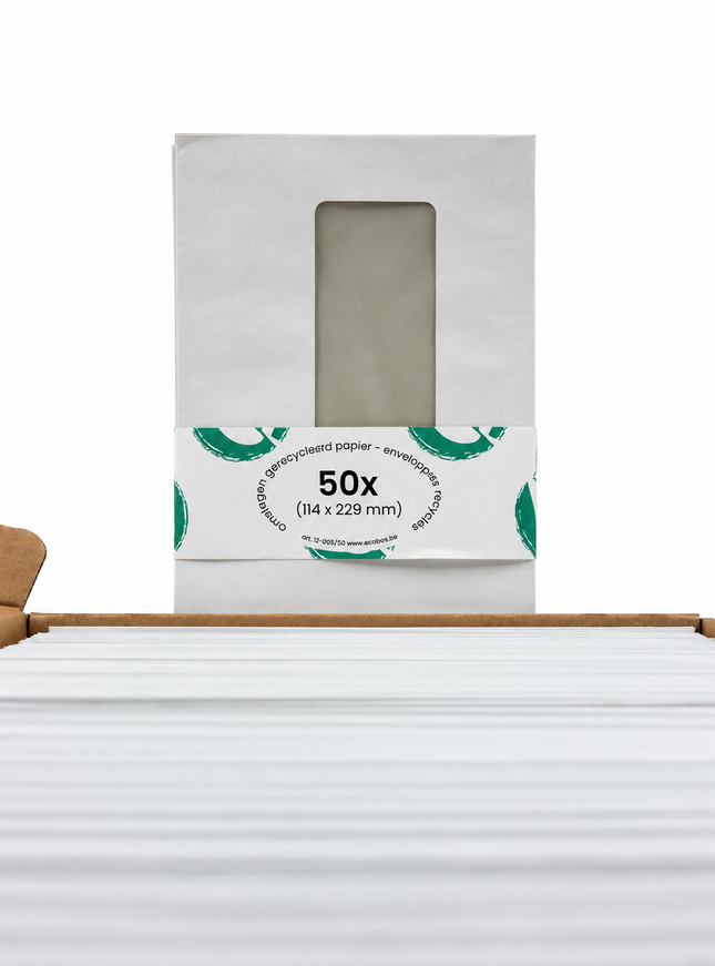 boîte de 500 enveloppes 114x229 mm, 80g - bande adhésive, fenêtre à droite
