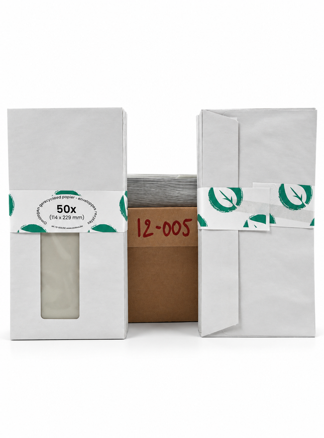 boîte de 500 enveloppes 114x229 mm, 80g - bande adhésive, fenêtre à droite