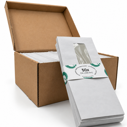 boîte de 500 enveloppes 114x229 mm, 80g - bande adhésive, fenêtre à droite