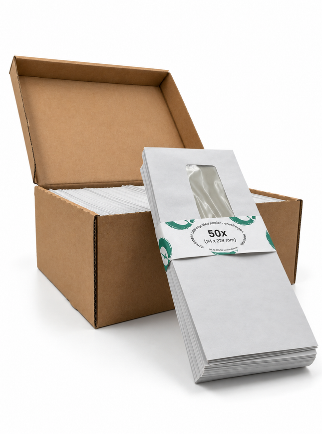 boîte de 500 enveloppes 114x229 mm, 80g - bande adhésive, fenêtre à droite