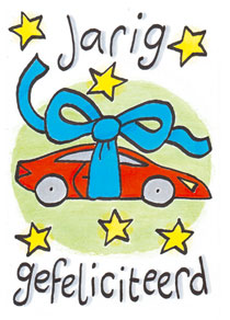 Wenskaart auto, jarig gefeliciteerd (F12688)