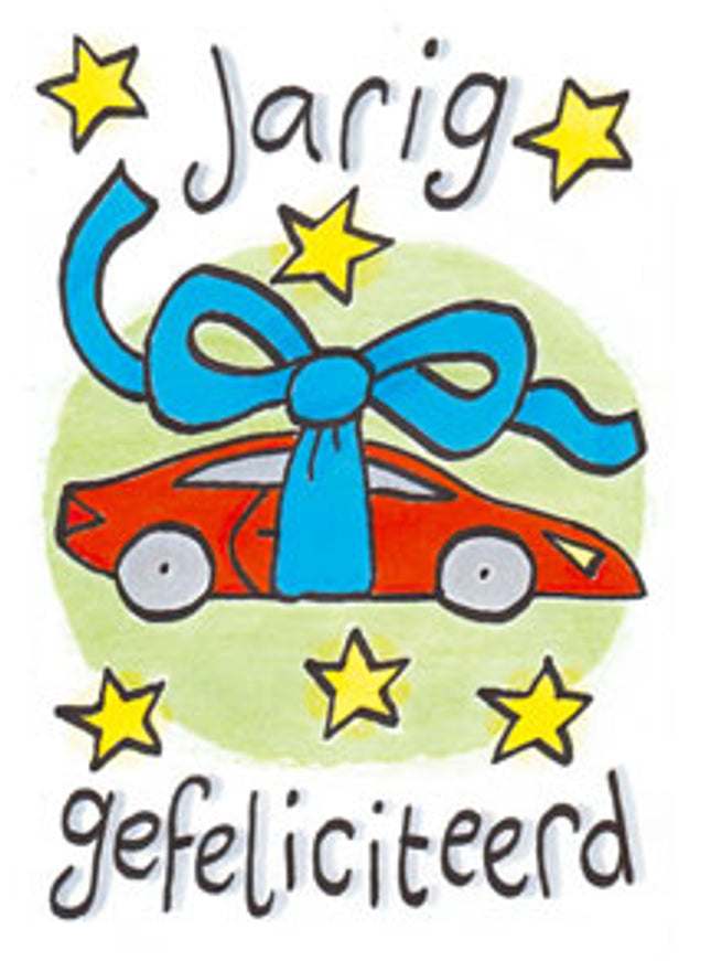 Wenskaart auto, jarig gefeliciteerd (F12688)