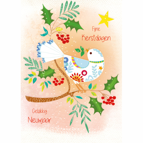 Kerstkaart duif Fijne Kerstdagen, Gelukkig Nieuwjaar (F13116)