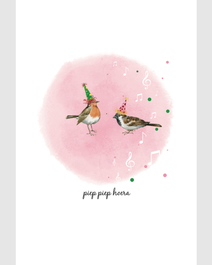 wenskaart vogels, piep piep hoera (F15229)