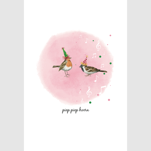 wenskaart vogels, piep piep hoera (F15229)
