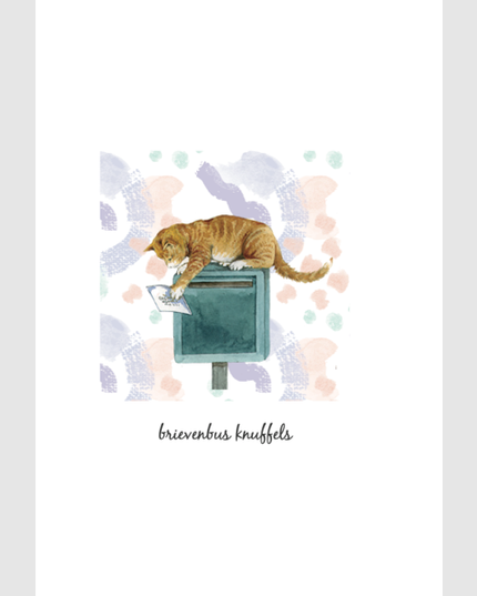 Wenskaart poes, brievenbus knuffels (F15231)