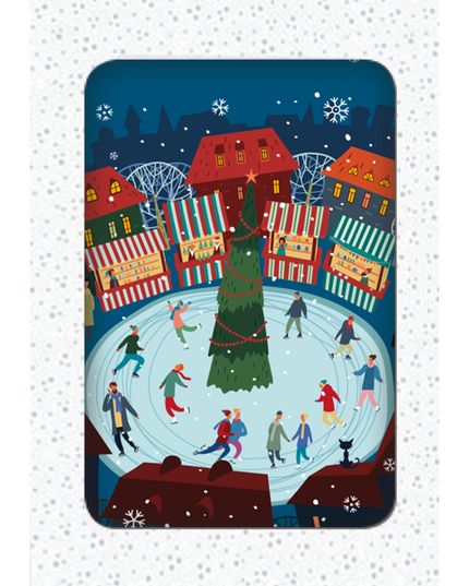 Christmas card box 12x skaters and tree