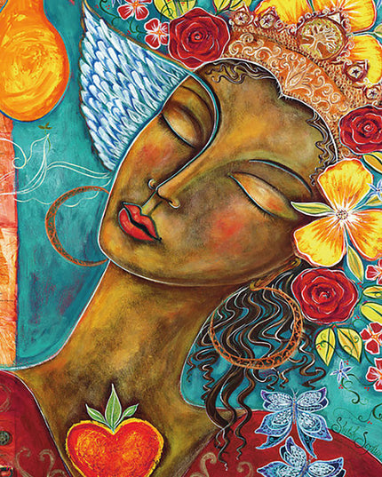 Wenskaart vrouw met bloemen (F20076)
