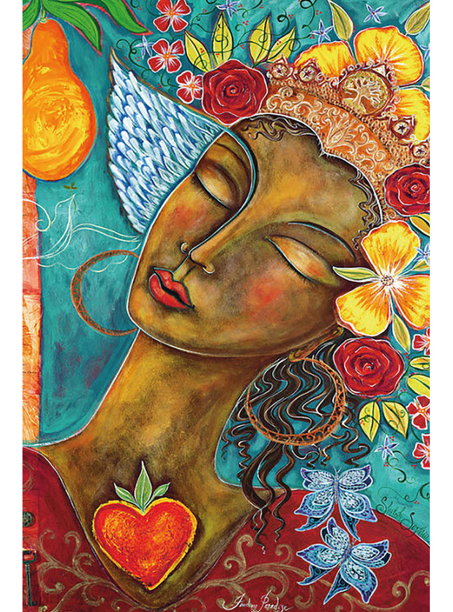 Wenskaart vrouw met bloemen (F20076)