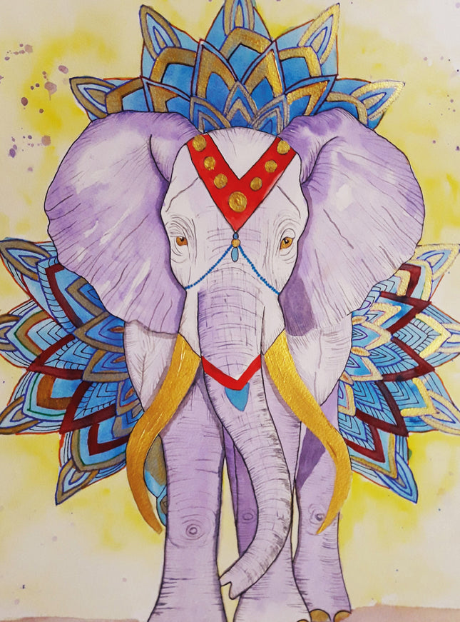 Wenskaart versierde olifant (F20077)
