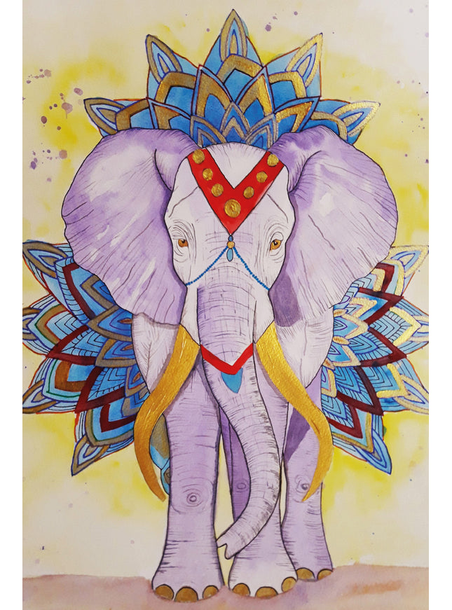 Wenskaart versierde olifant (F20077)