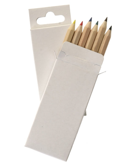 Blanco kartonnen doosje met 6 assorti mini-kleurpotloden - FSC 100%