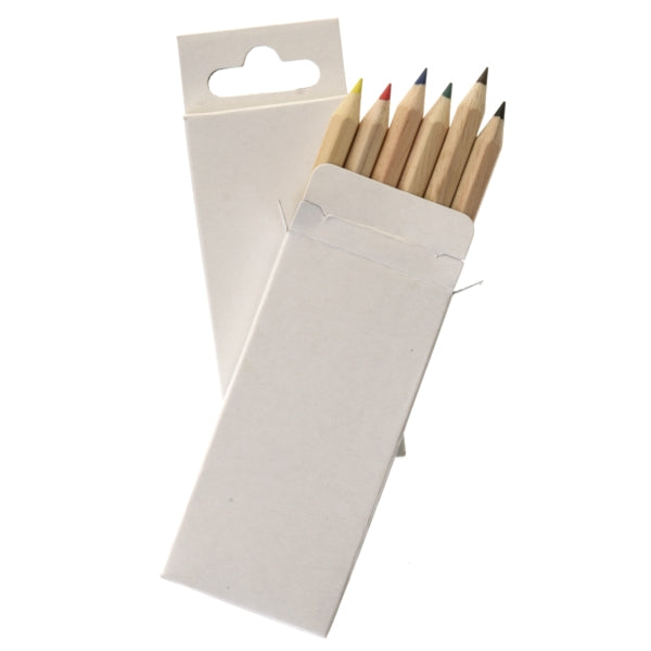 Blanco kartonnen doosje met 6 assorti mini-kleurpotloden - FSC 100%