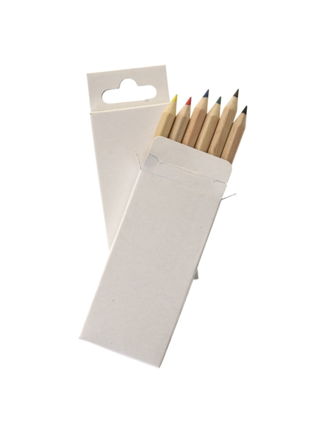 Blanco kartonnen doosje met 6 assorti mini-kleurpotloden - FSC 100%