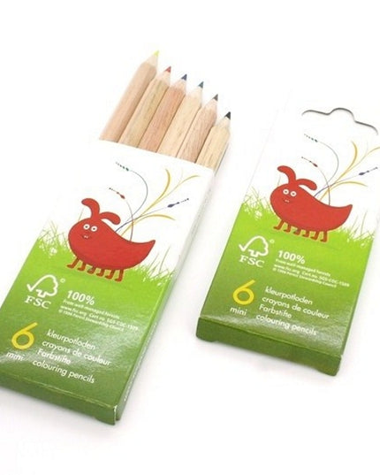 Kartonnen doosje met 6 assorti mini-kleurpotloden - FSC 100%