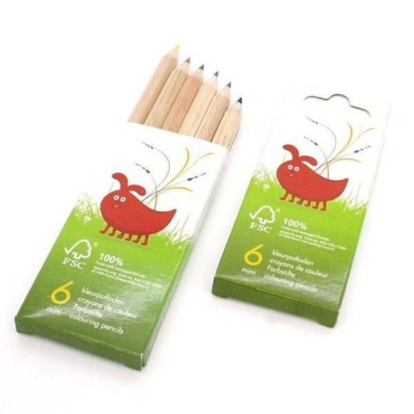 Kartonnen doosje met 6 assorti mini-kleurpotloden - FSC 100%