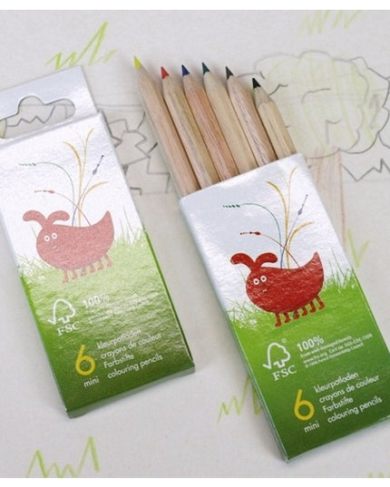 Kartonnen doosje met 6 assorti mini-kleurpotloden - FSC 100%