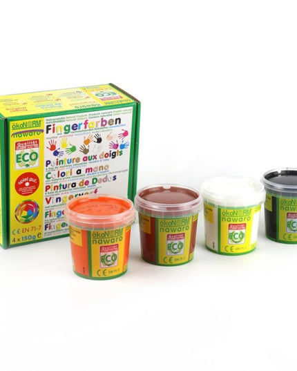 vingerverf 4 kleuren (4x 150ml) - oranje, bruin, zwart, wit