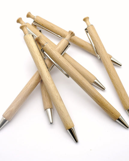 beukenhouten kogelpen - clip METALIC & schrift BLAUW