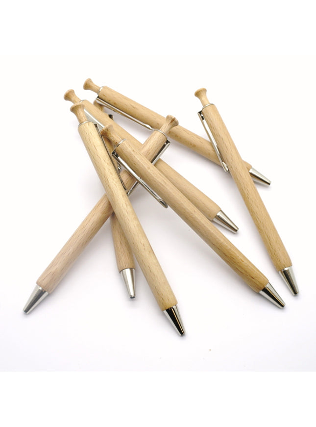 beukenhouten kogelpen - clip METALIC & schrift BLAUW