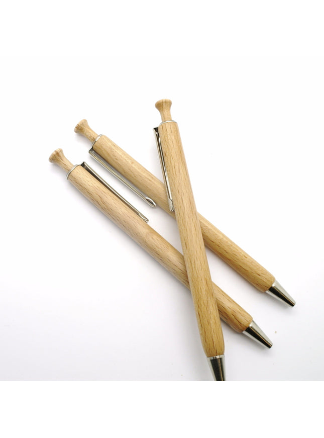 beukenhouten kogelpen - clip METALIC & schrift BLAUW