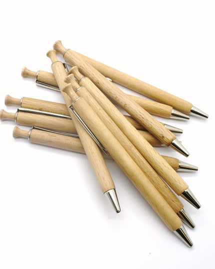 beukenhouten kogelpen - clip METALIC & schrift BLAUW