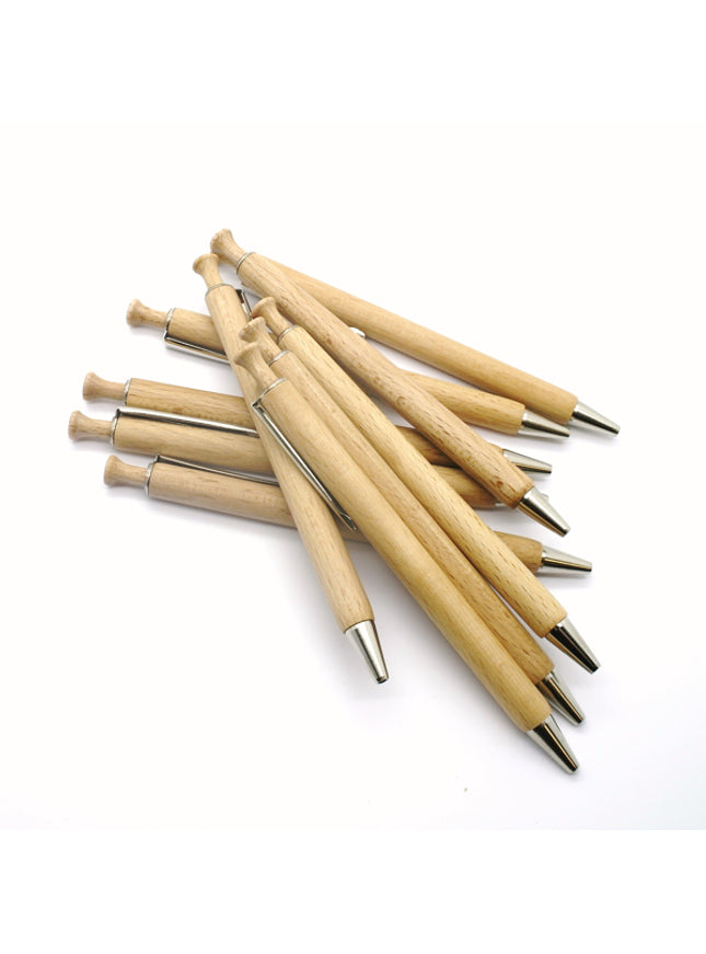beukenhouten kogelpen - clip METALIC & schrift BLAUW