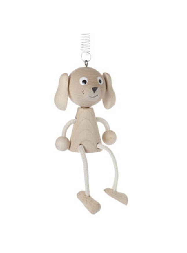 zitfiguur aan veer hond, blank