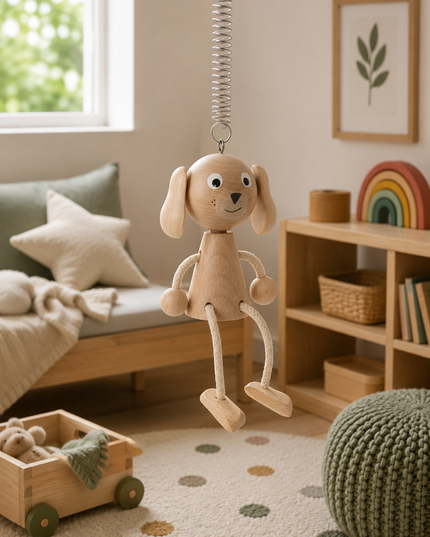 zitfiguur aan veer hond, blank