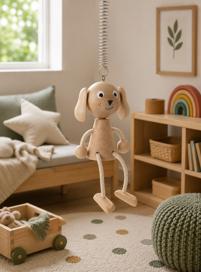 zitfiguur aan veer hond, blank