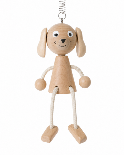 zitfiguur aan veer hond, blank