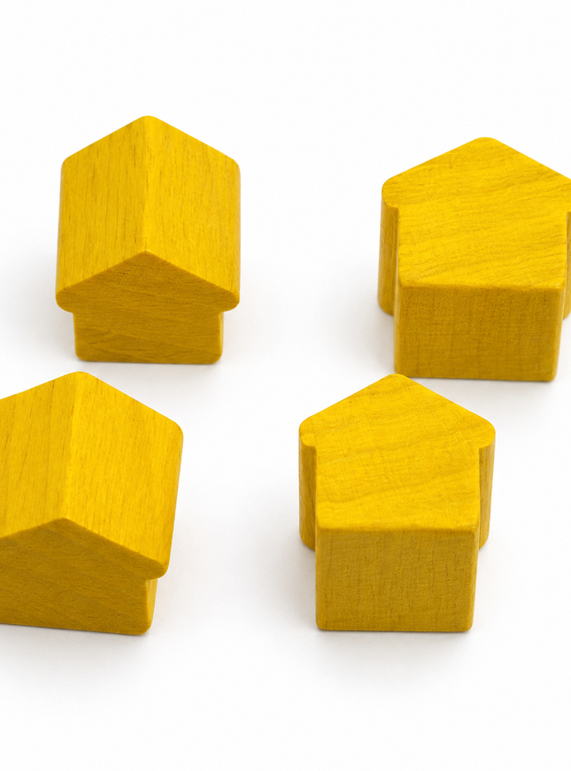 houten hotel - ca. 12x13x12 mm - geel