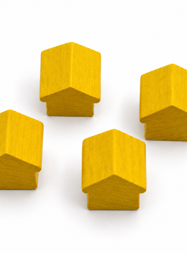 houten hotel - ca. 12x13x12 mm - geel
