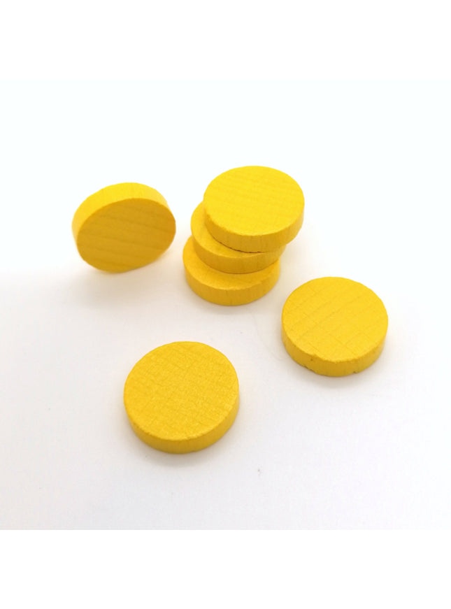 houten schijf ca. 15 mm ø 4 mm dik - geel