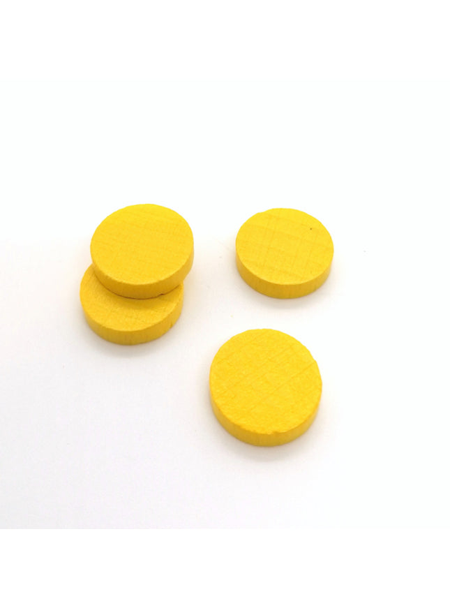 houten schijf ca. 15 mm ø 4 mm dik - geel