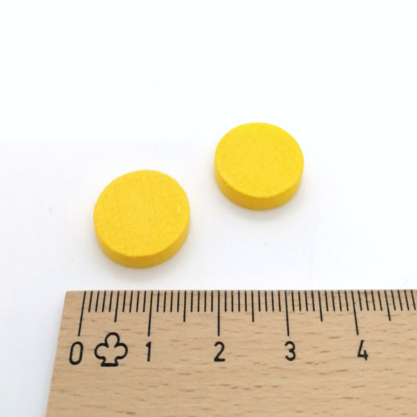 houten schijf ca. 15 mm ø 4 mm dik - geel