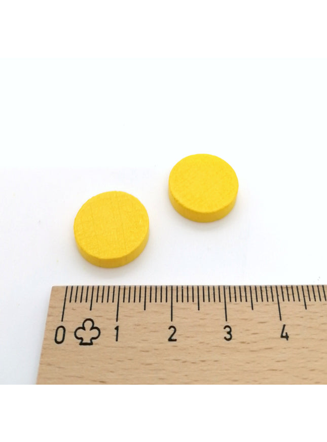 houten schijf ca. 15 mm ø 4 mm dik - geel