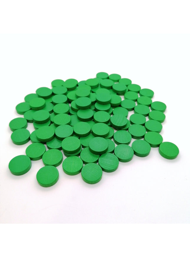 houten schijf ca. 15 mm ø 4 mm dik - groen