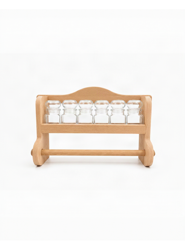 Range-épices + 6 petits pots en verre 120ml et support