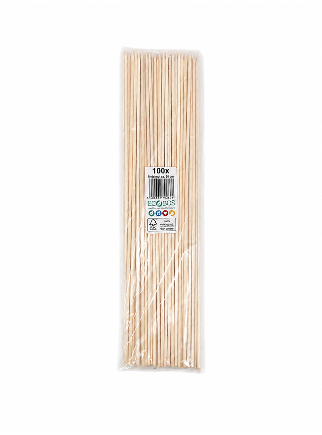 Brochettes saté en bois de tilleul, 30 cm