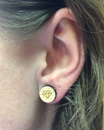 Houten oorbellen - Diamant