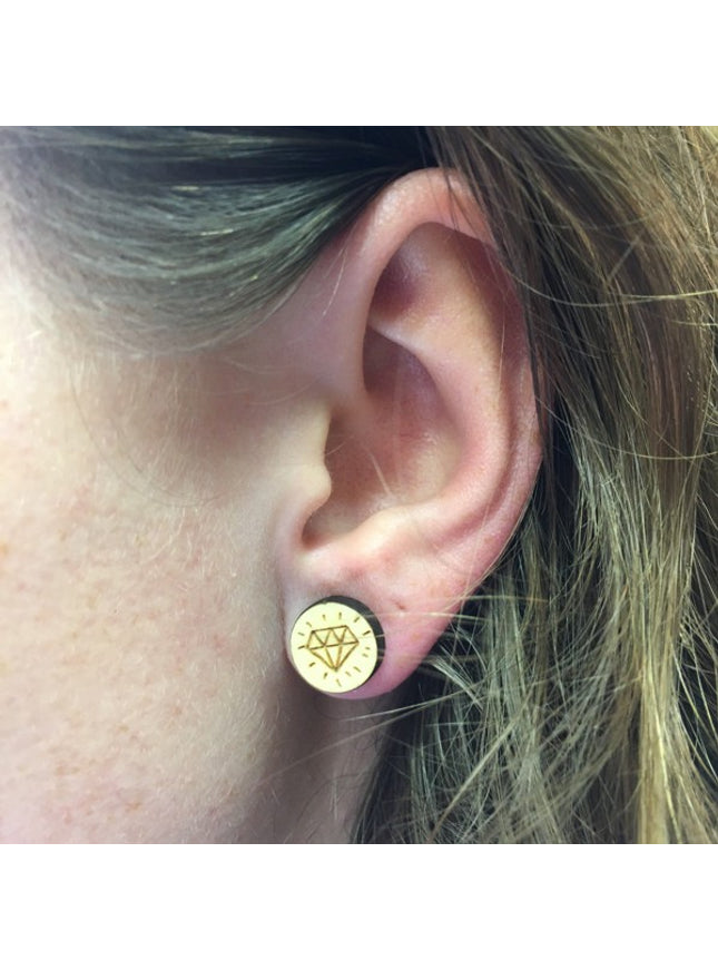 Houten oorbellen - Diamant