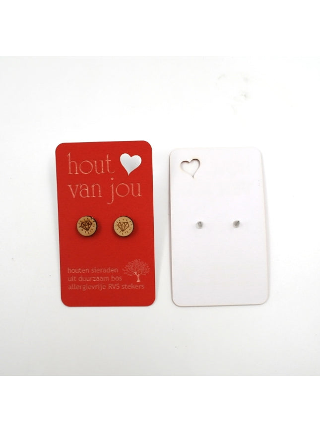 Houten oorbellen - Diamant